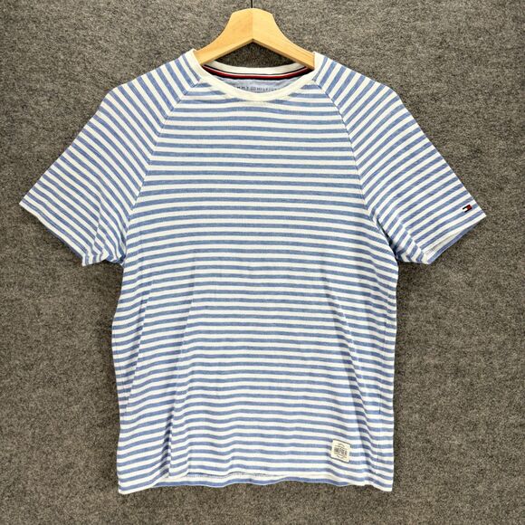 Tommy Hilfiger T-Shirt Women XS Blue Striped Crew Neck Short Sleeve Casual - Picture 1 of 6